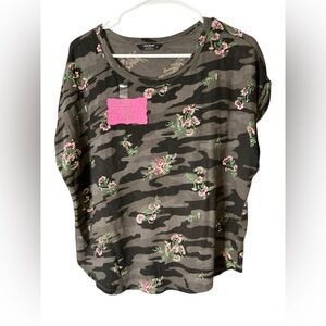 Lucky Brand Green and Brown Boxy Relaxed T-Shirt